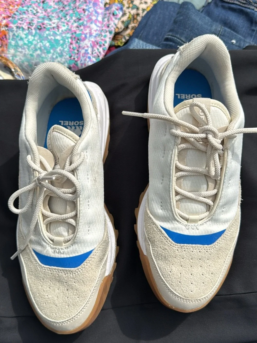 Sorel Cream White Athletic Sneakers with Blue Insole
